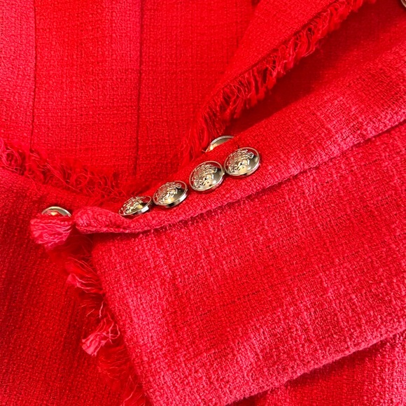 NWT $259 House of Harlow Red Tweed Double Breasted
Blazer Frayed Trim - Picture 9 of 11